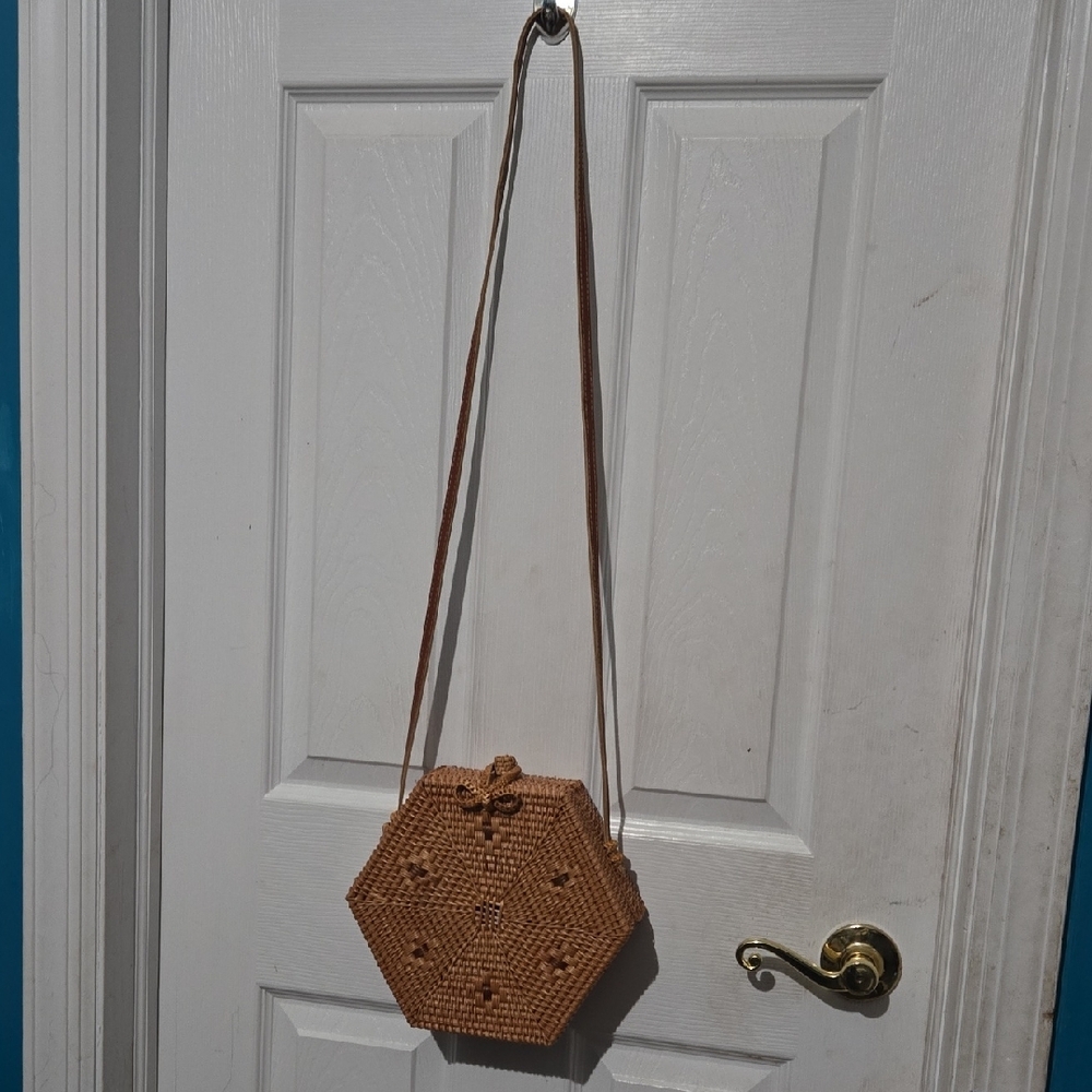 Source Unknown Hexagonal Woven Brown Crossbody Bag - image 6